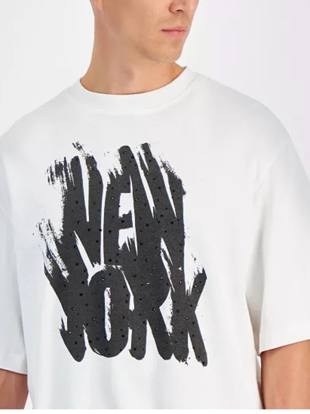 White Short-Sleeve Crewneck T-Shirt with Black 'New York' Graphic